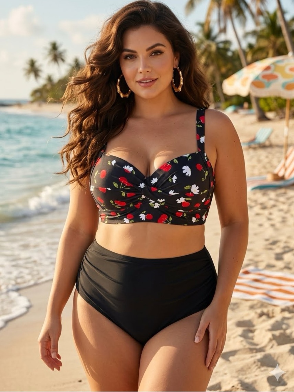 Torrid Cherry Daisy Retro Bikini Top 2X Plus Size Pin Up Swim Y2K Pin Up girl